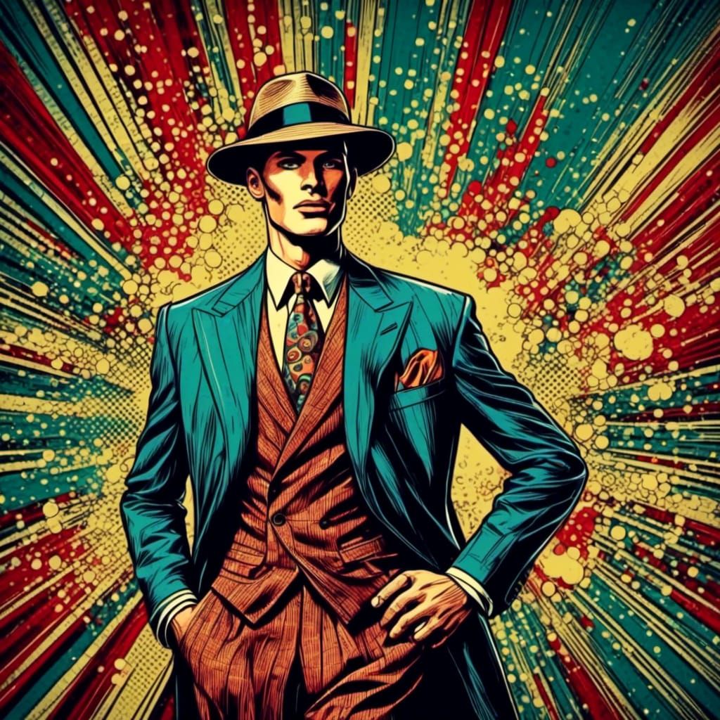 <lora:40s pop fusion:1.0>40s pop fusion man in a suit and hat, colorful, volumetric lighting