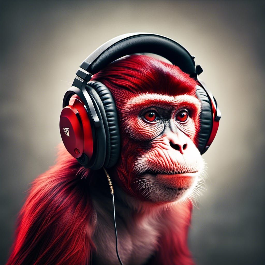 portrait of a red gtag monkey wearing headphones - AI Generated Artwork ...