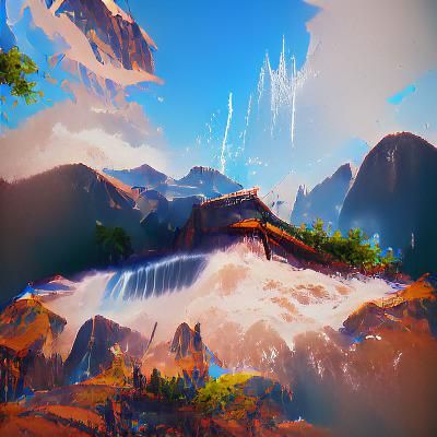 Waterfall and mountains