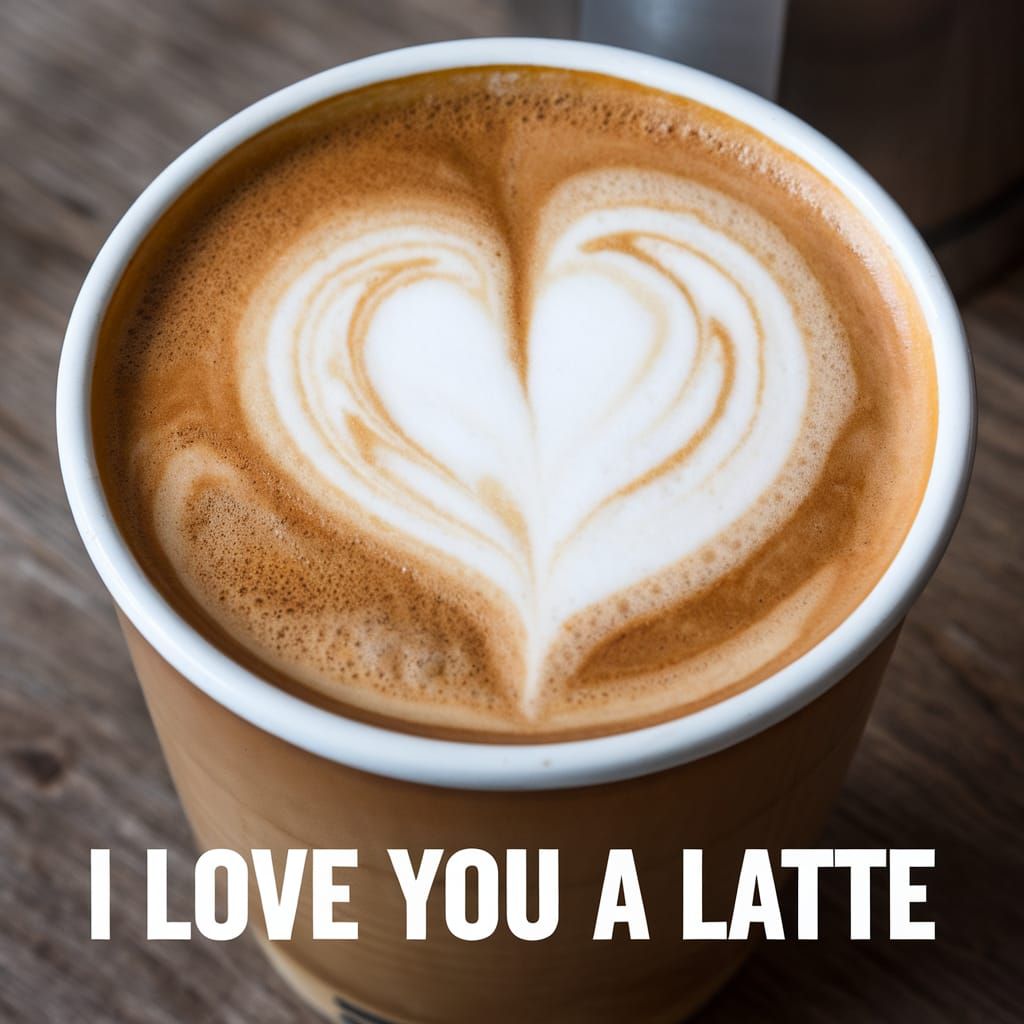Text saying I love you a latte 
Big cup of coffee with love ...