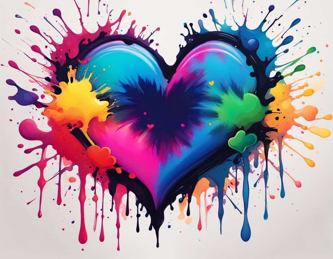 Ink Splatter Abstract Colorful Love Heart, colorful, ink,  w...