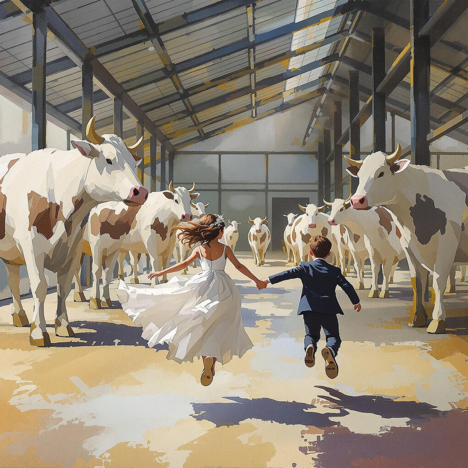 Joyful Youthful Couple Embracing Modern Farmhouse in Impress...