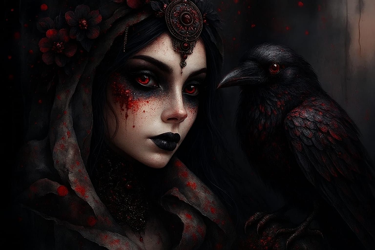 "Lady Seravine" and "Veyra," Her Blood Raven  by @TheStarWarsNerd