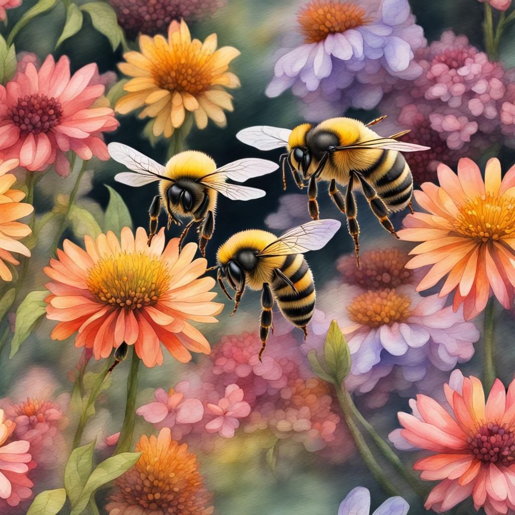 Simple Watercolor Bees  by @MakingArt_10