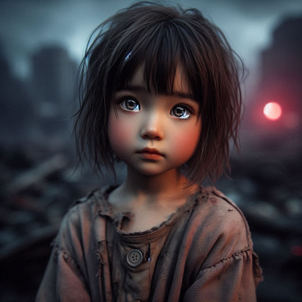 Portrait of a cute girl in a Dystopian world