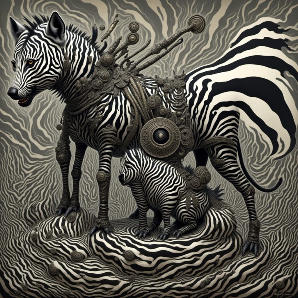 Wolf and her cub nuzzling