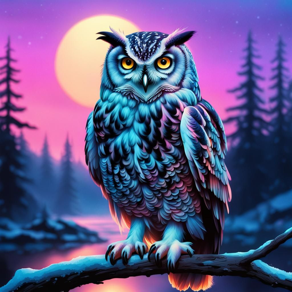 Snow owl in twilight.