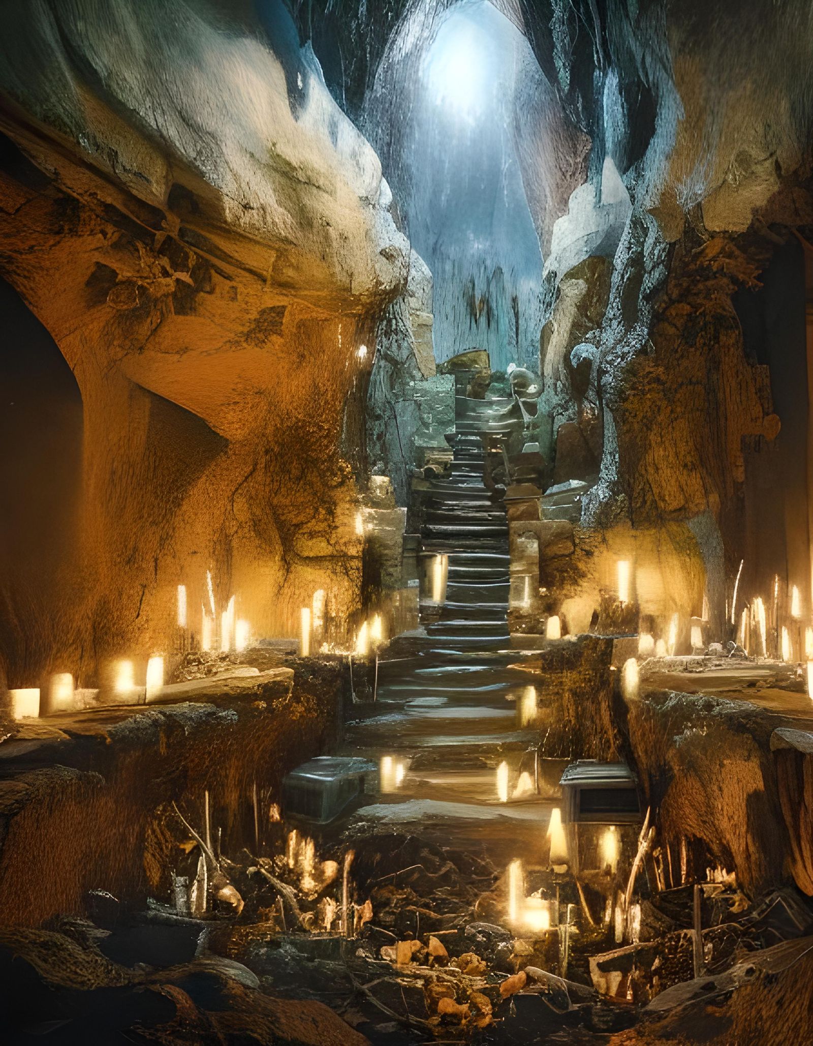 Underground cult shrine in a cave with candles 4 - AI Generated Artwork ...