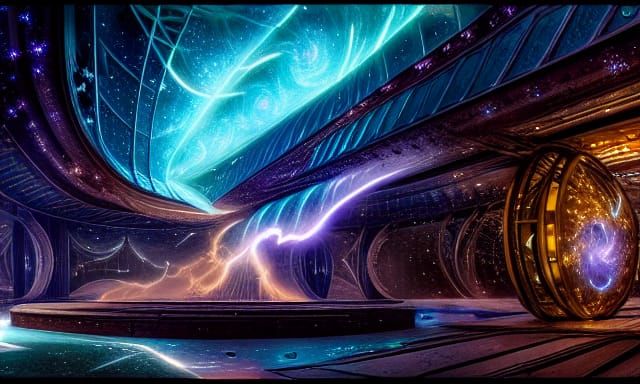 Electric storm Atrium with Galactic nebula full of falling s...