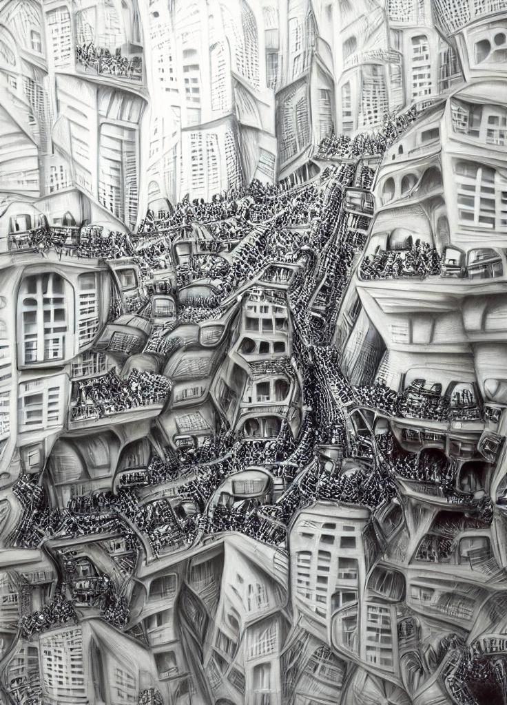 Highly Detailed Drawing of Overly Crowded City by Alexis Duque - AI ...