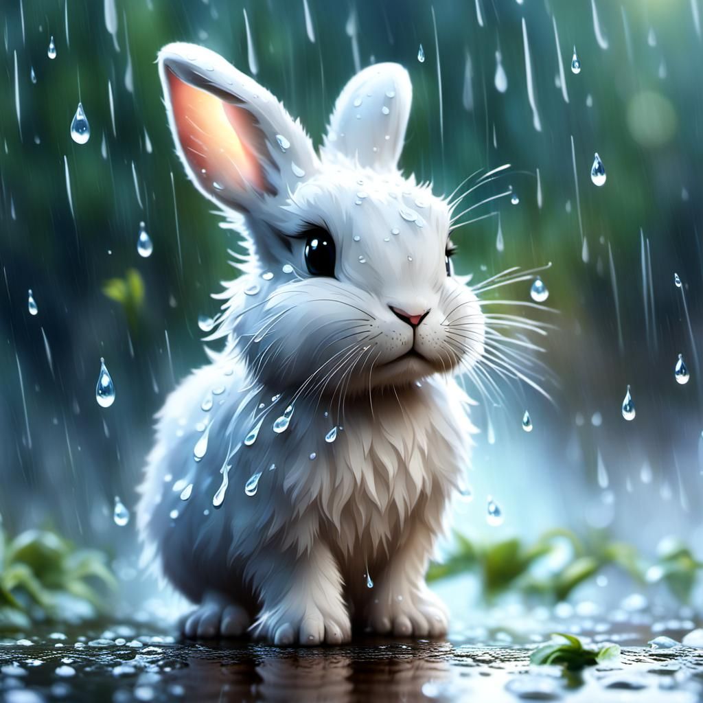 Bunny Rabbit Caught in an Unexpected Downpour