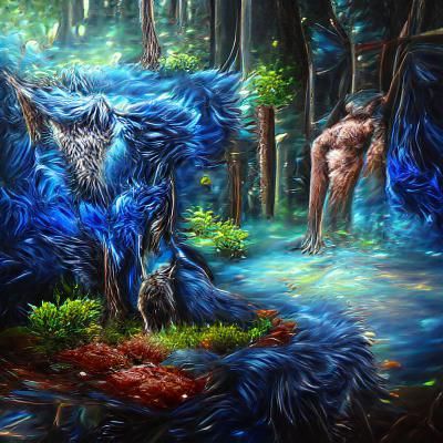 Werewolf in blue forest