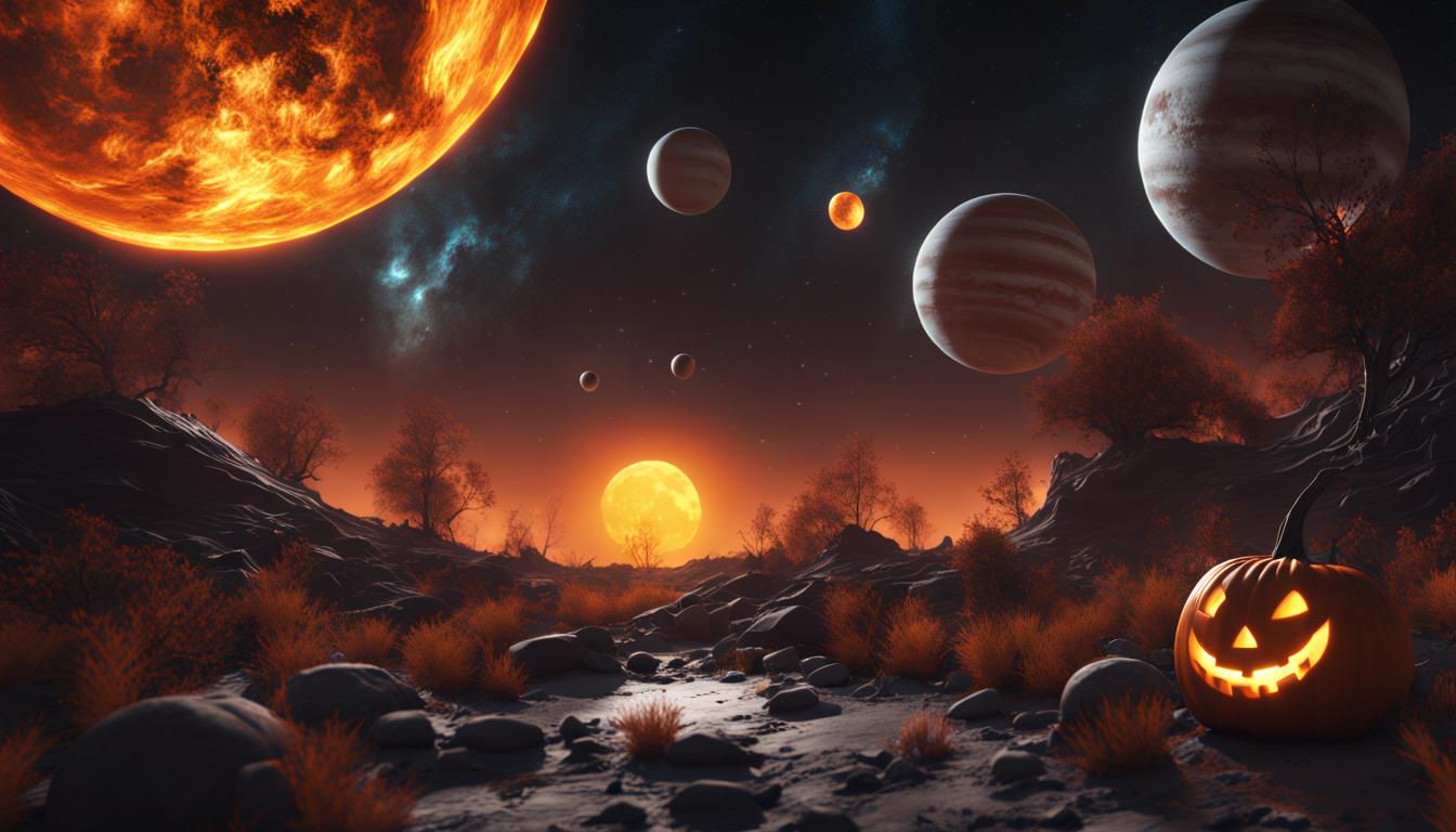 solar system decorated with hallowen