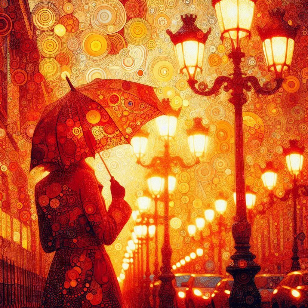 Klimt woman with an umbrella orange