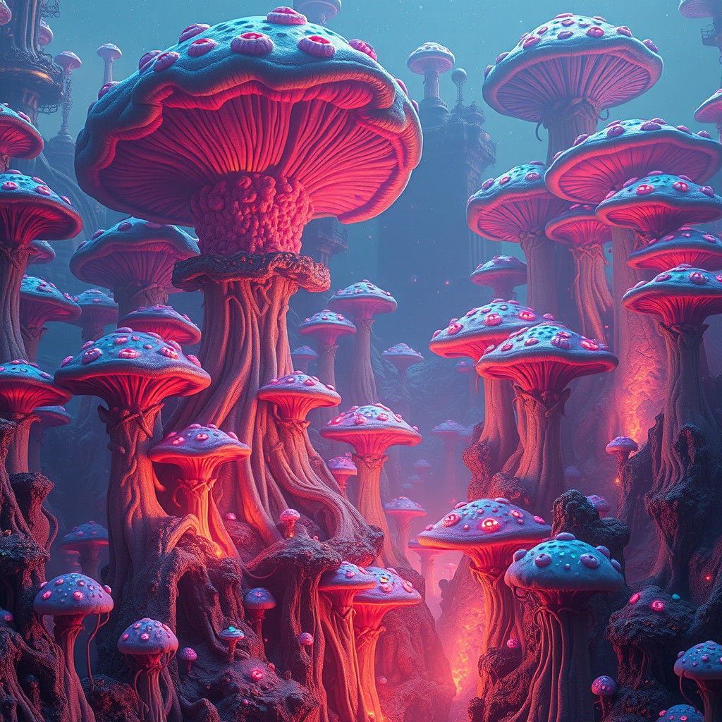Vibrant Alien Landscape with Bioluminescent Flora