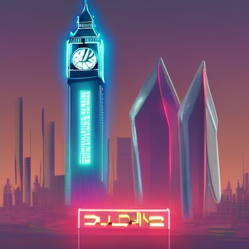 A Futuristic Image of Big Ben in Futuristic London cyberpunk...