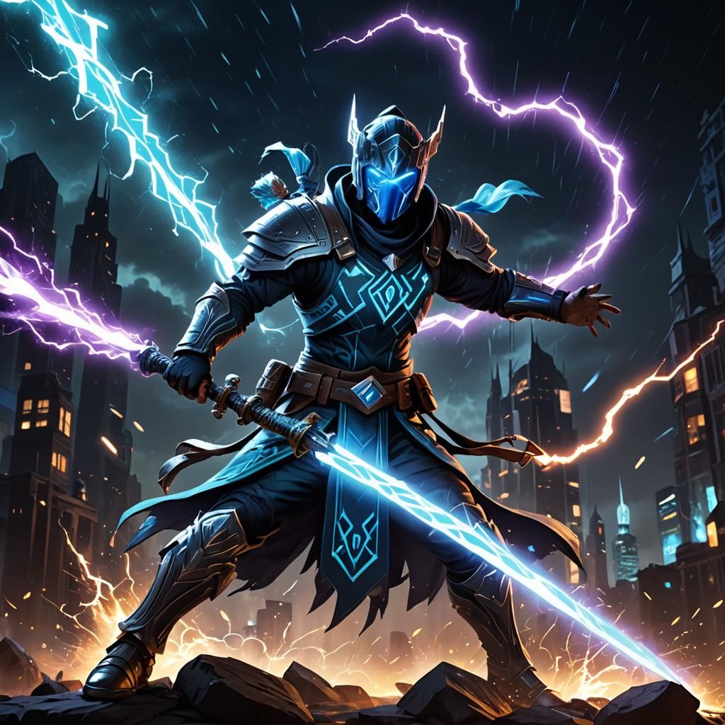 Made-up Videogame Character defending his city  by @Uttia Majumdar