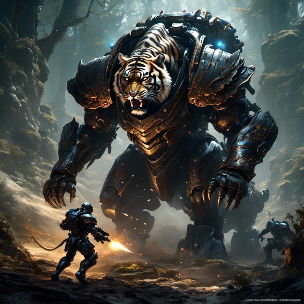 A battle tiger with mech armor