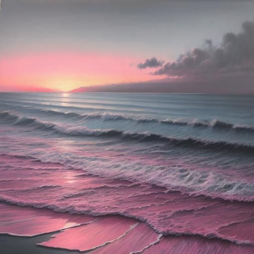 Pink Dawn Seascape in Oil and Charcoal
