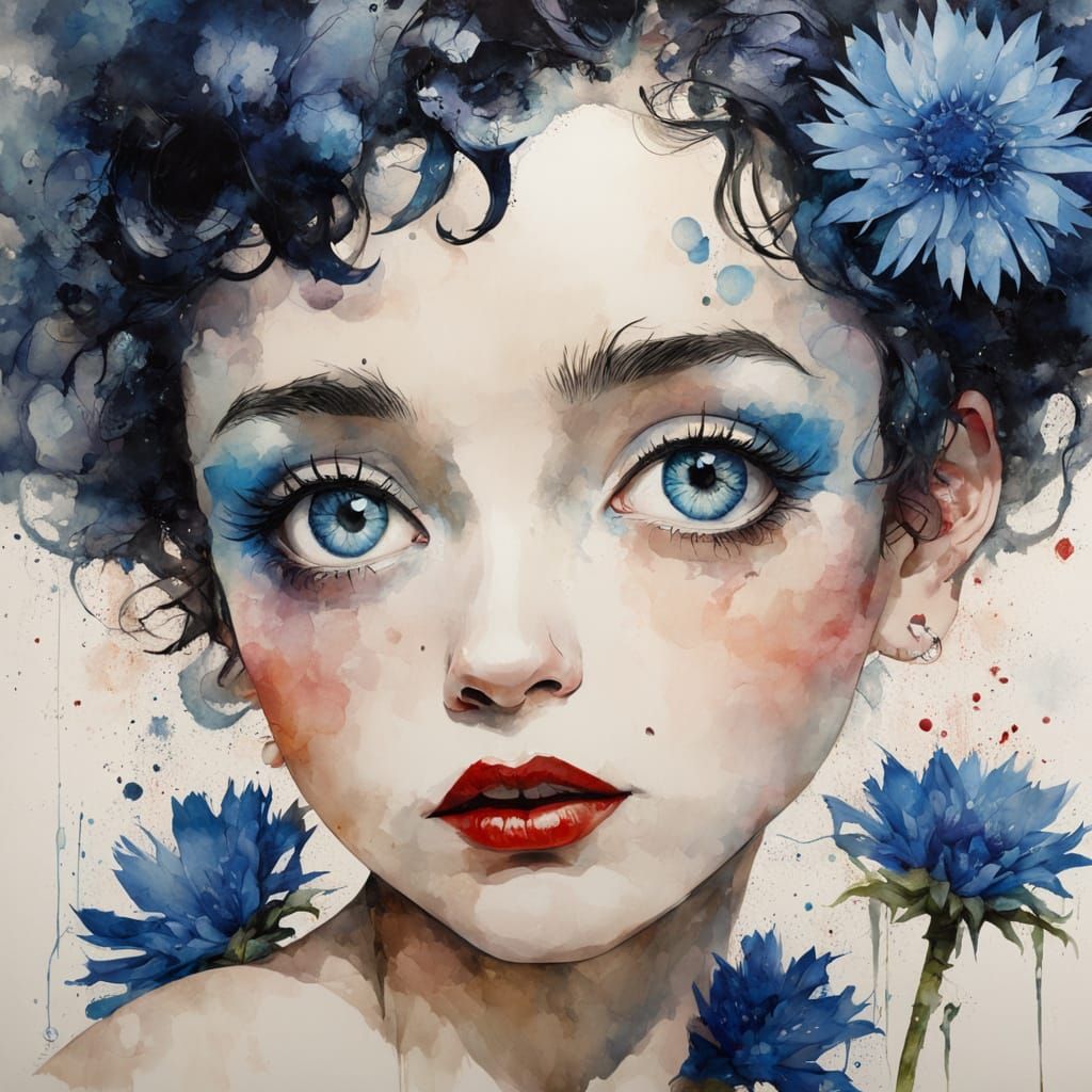 Photorealistic Betty Boop with very Large cornflower blue eyes, dynamic ...