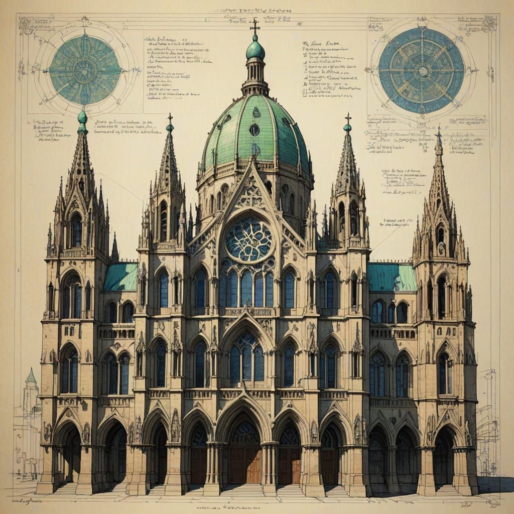 Architectural blueprint for a cathedral  by @Ana