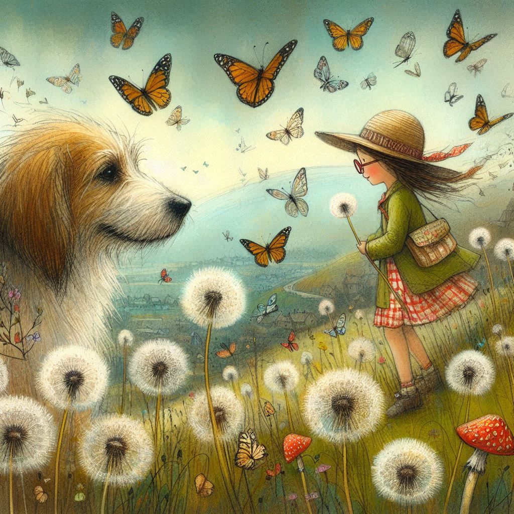 Dog and Girl on a Hill