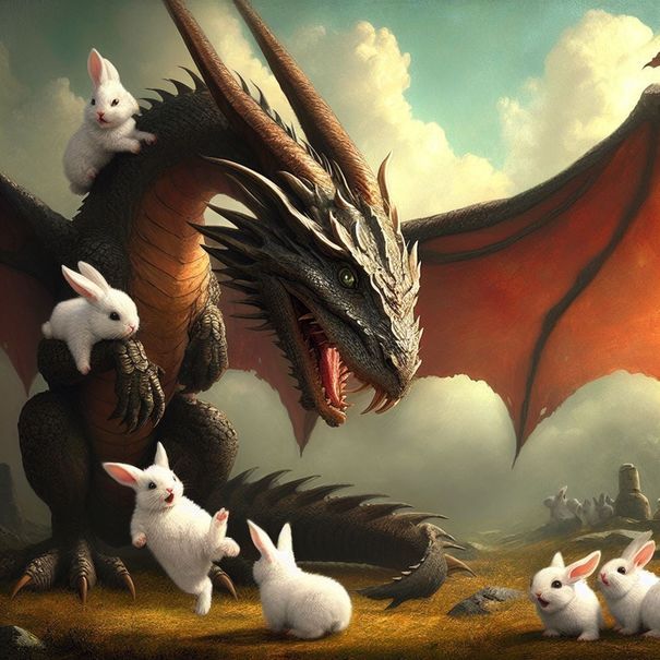 Dragon and white rabbits