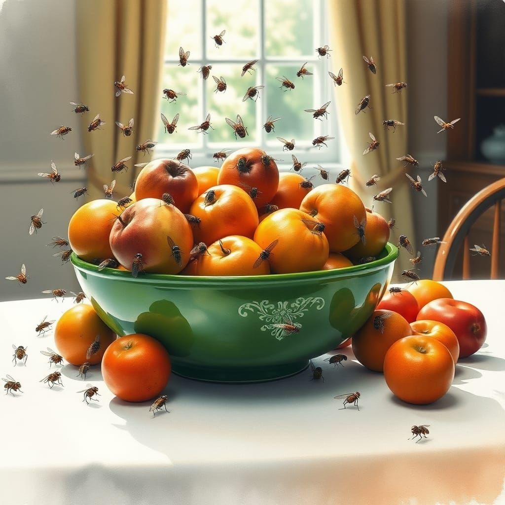 FUNNY FAIL a bowl of rotten fruit with fruitflies buzzing about