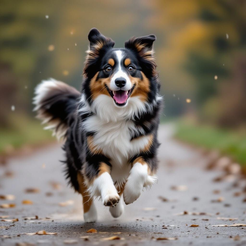 Cute Half Black Half White Dog Jumping in Rain