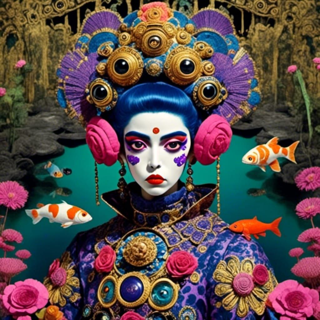 <lora:Monkey Queen:1.0> Koi pond 