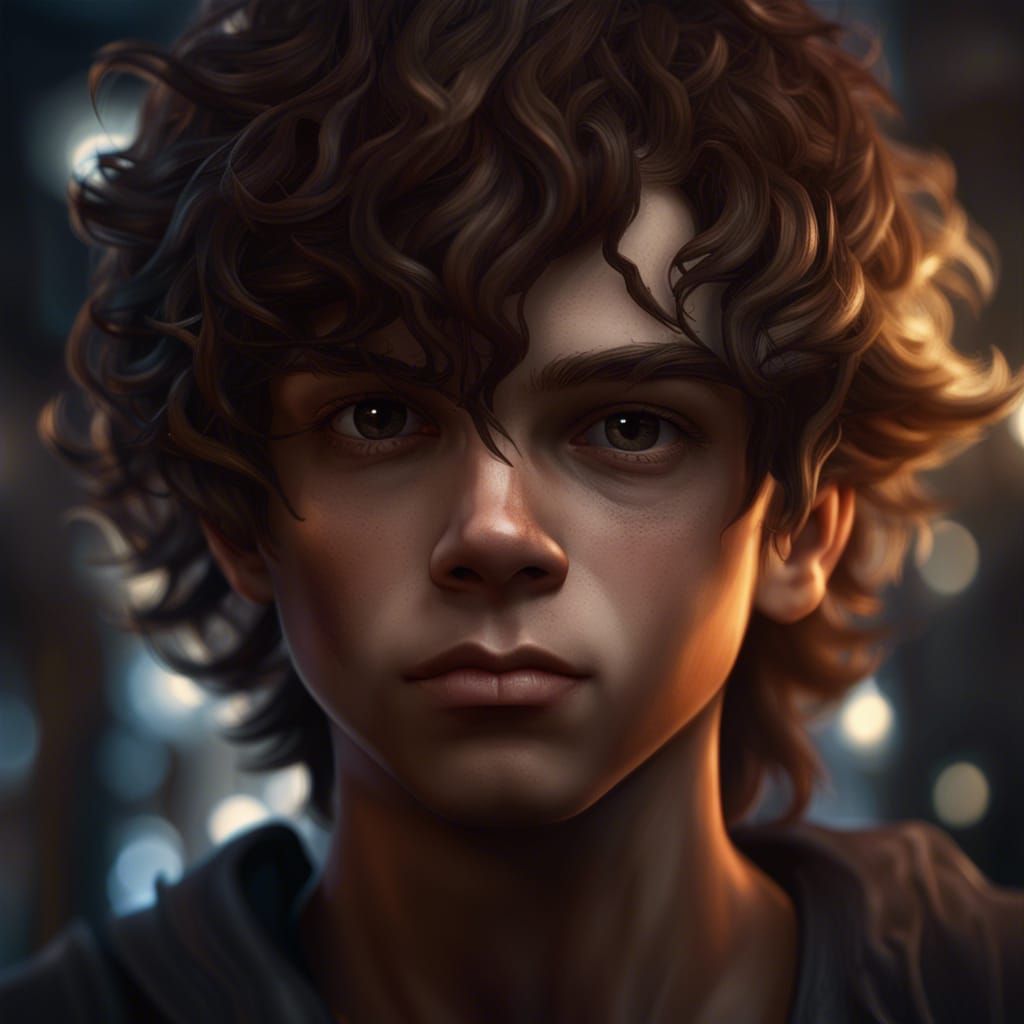Teenage boy with wavy hair brown eyes