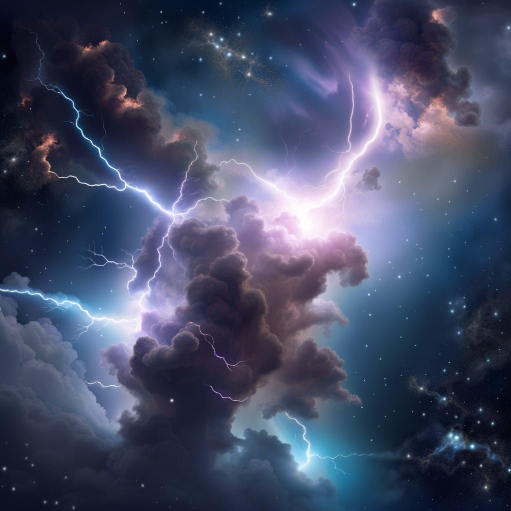 Lightning in a nebula in space  by @Laevos