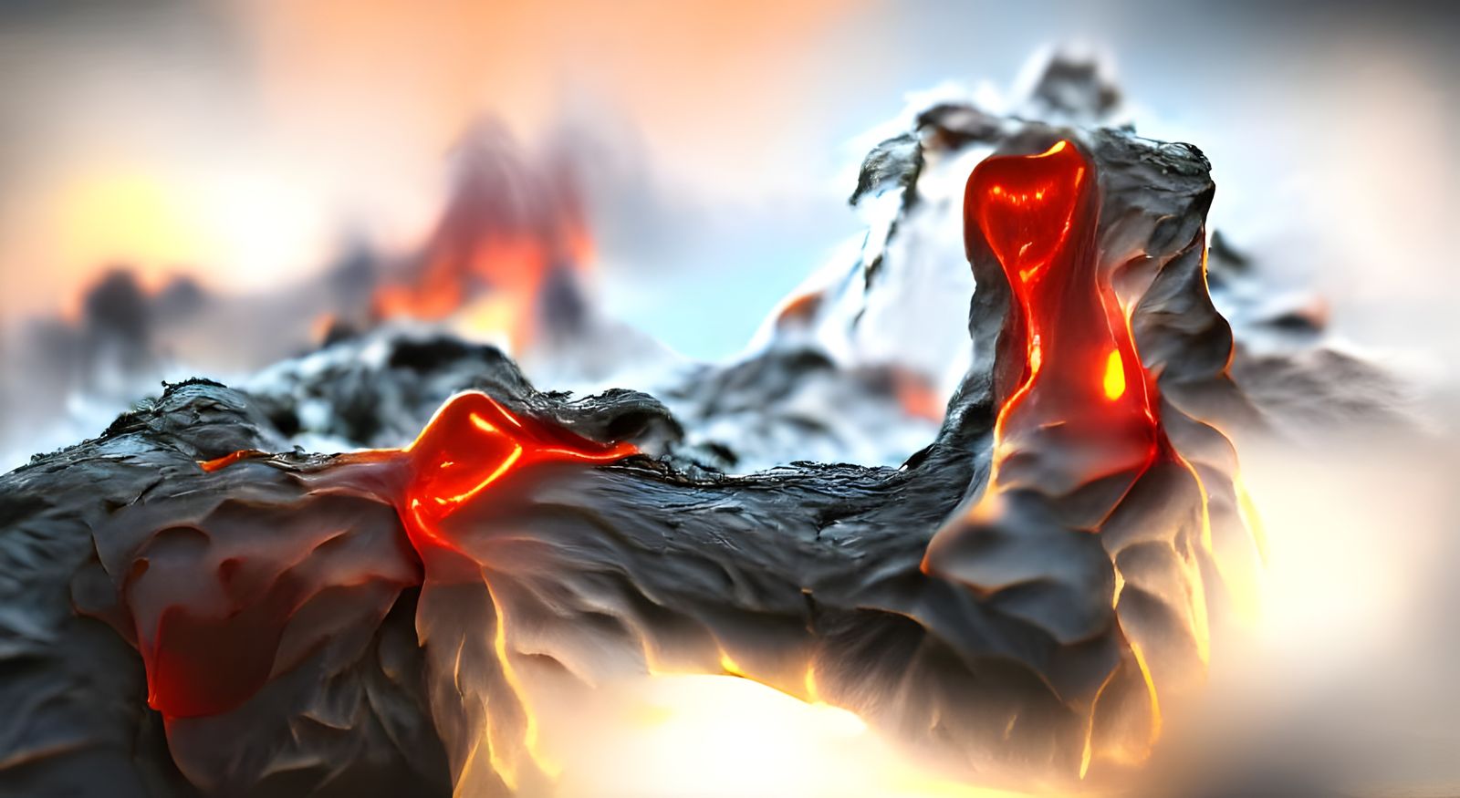 Lava flow, geyser, 8k resolution volumetric lighting