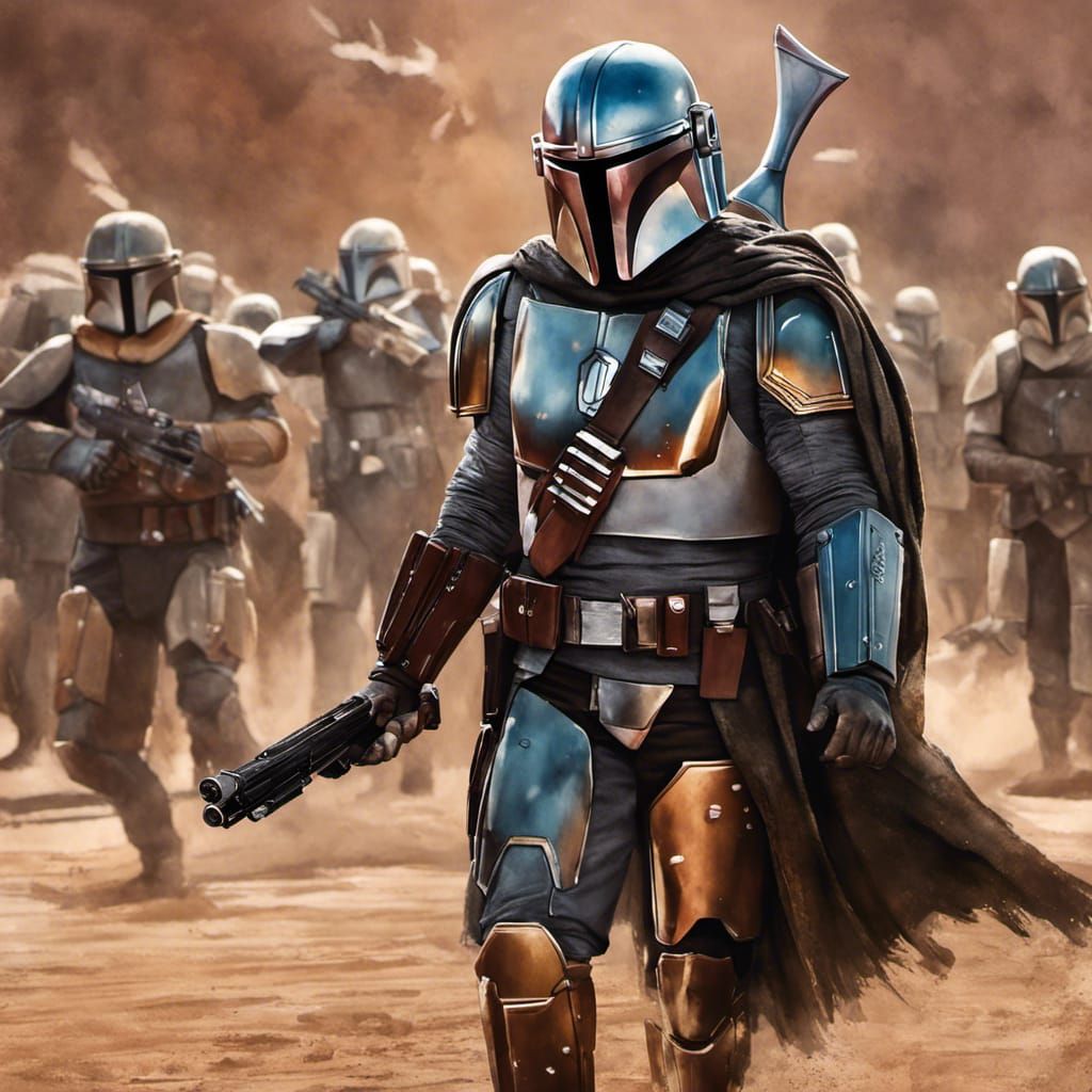 Din Djarin and other Mandalorian ready for battle 