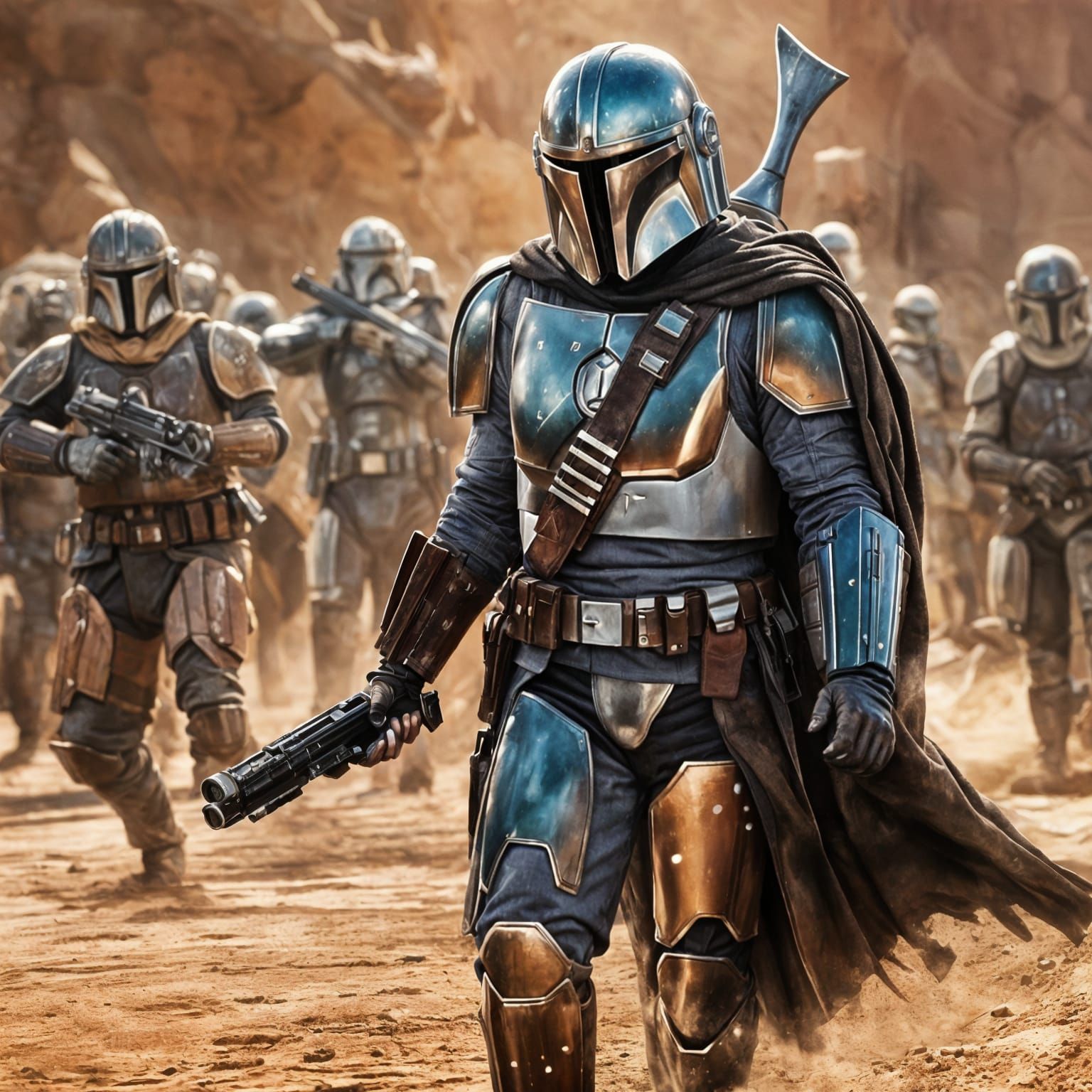 Din Djarin and other Mandalorian ready for battle   by @That cinema teacher