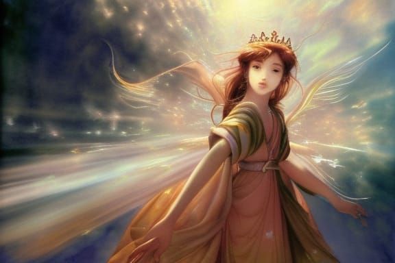 "a young beautiful princess opening a portal to heaven" by Y...