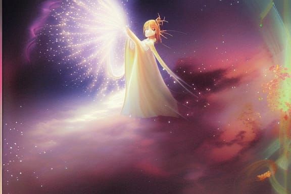 "a young beautiful princess opening a portal to heaven" by Y...