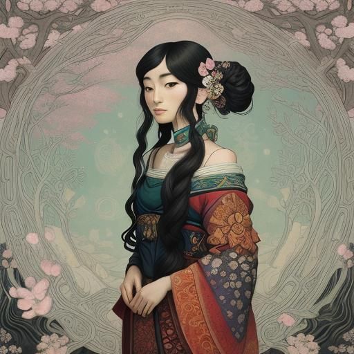 Japanese Art with Surrealist Elements and Ethereal Lighting