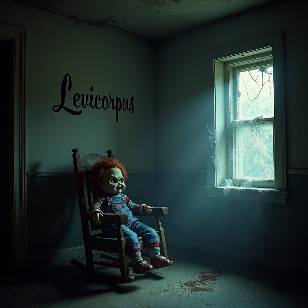 Creepy Chucky Doll in Ominous Shadows