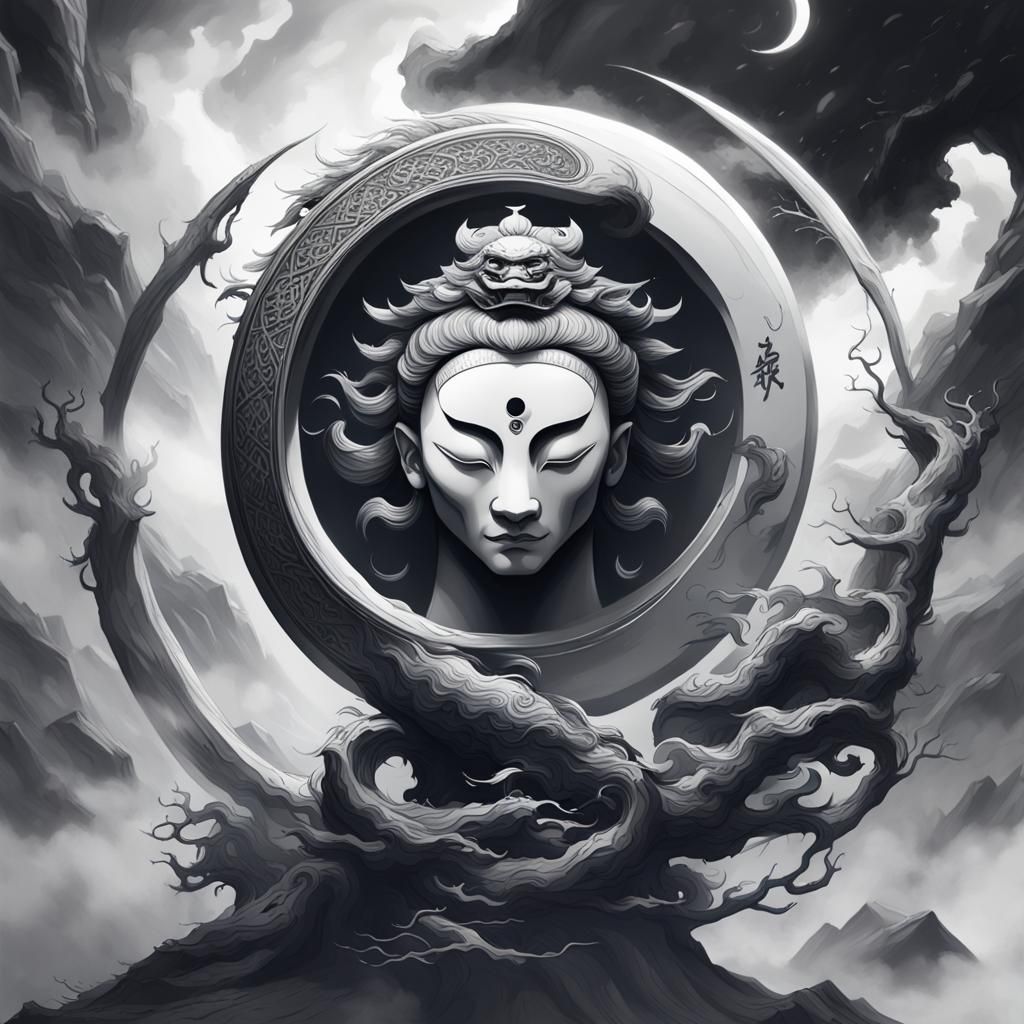 Yin Yang Mist Diagram in Comic Book Style