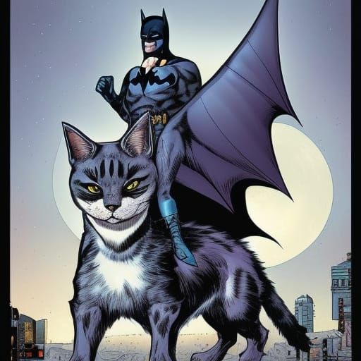 Batman riding a cat