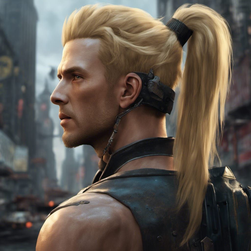 A synthetic human male in the Fallout universe with blonde h...