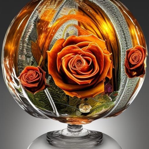 Roses in Pumpkin Glass Vase