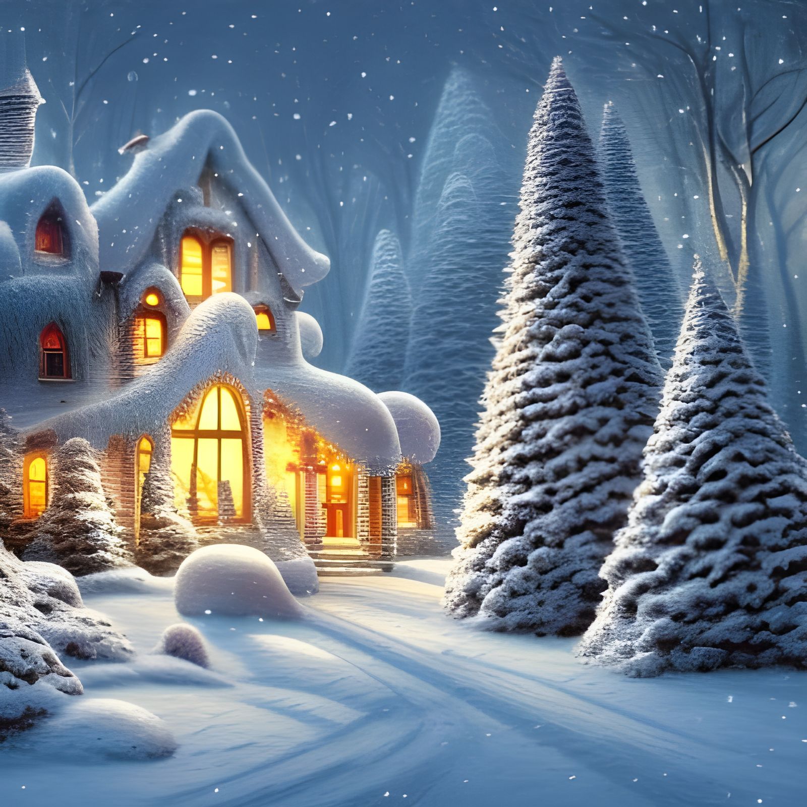 Fantasy Cottage in Snow Forest, Happy Christmas! - AI Generated Artwork ...