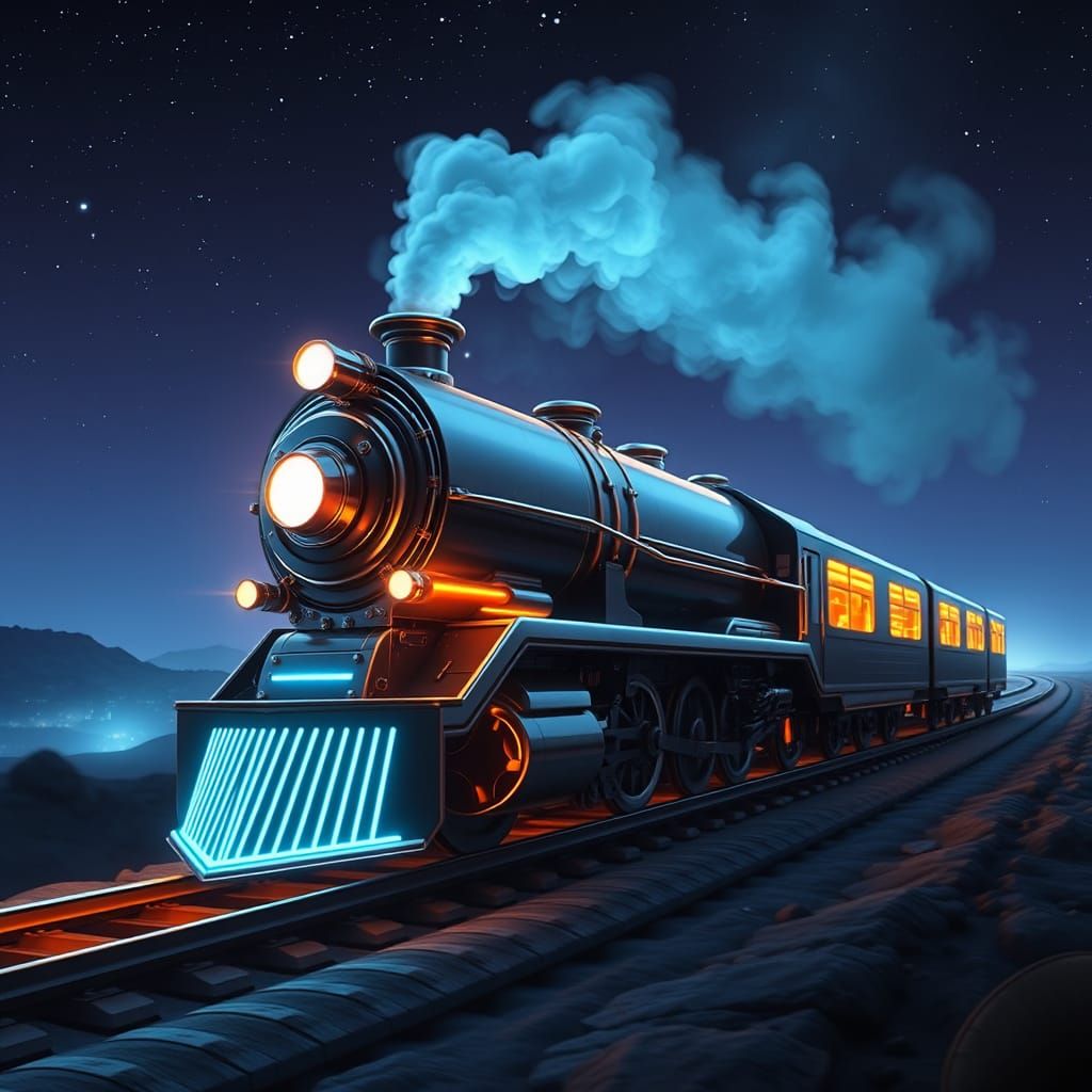 Futuristic Train Speeds into the Starry Night Sky