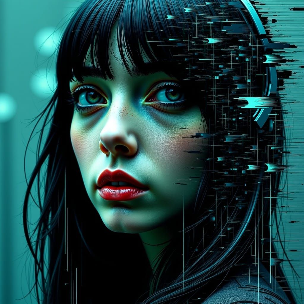 <lora:Ghost in the machine:0.8> Ghosts in the machine. glitchy portrait, remnants
