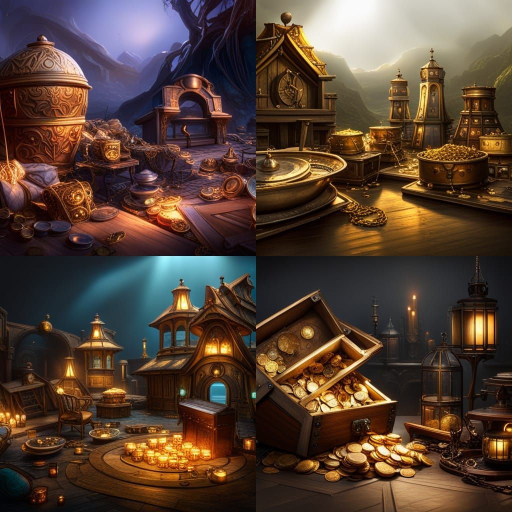A treasure trove full of gold coins and jewels