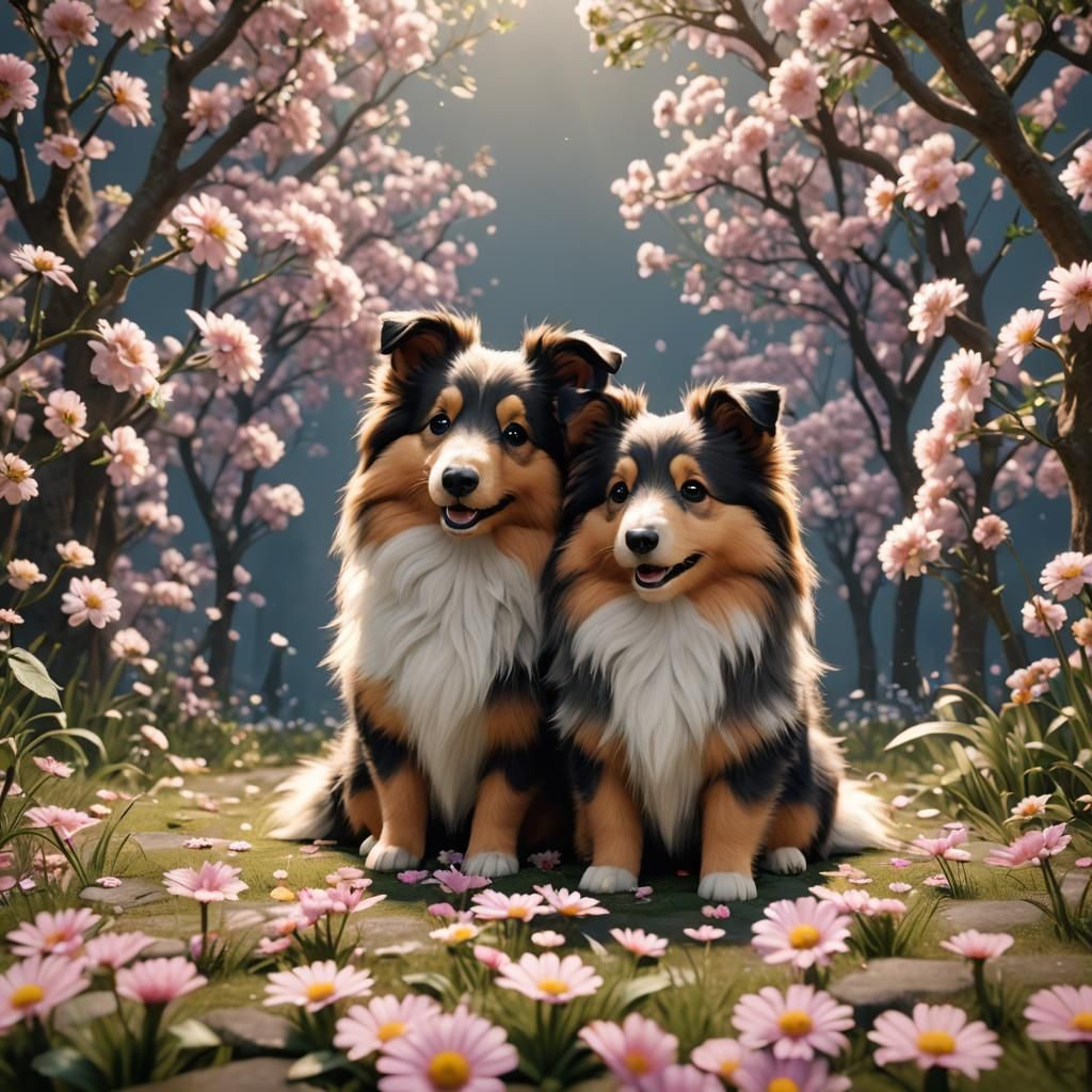 A pair of amazingly cute, cuddly sheltie floofers.  by @StonerMechPilot