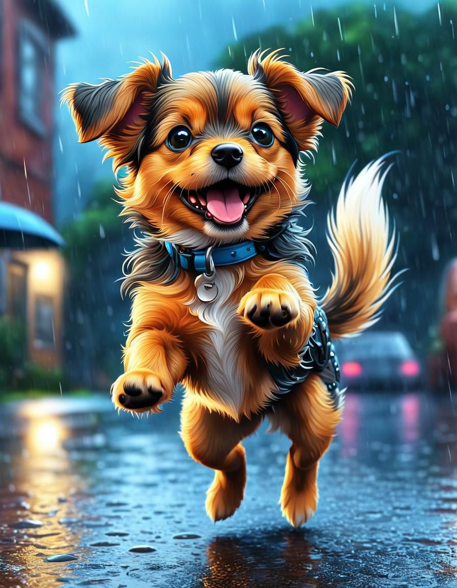 A small happy dog in the rain  by @SmitAiArtist