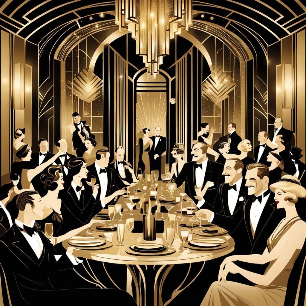 art deco inspired happy new year party very much people out house congratualatios each other